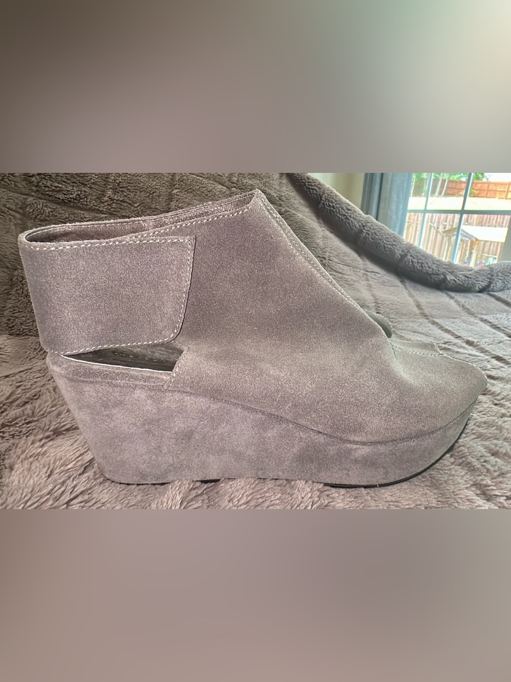 Chocolat Blu Gray Suede Wedge Ankle Booties. (Shoe 27)